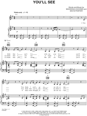 You'll See Sheet Music by Madonna - Piano/Vocal/Guitar