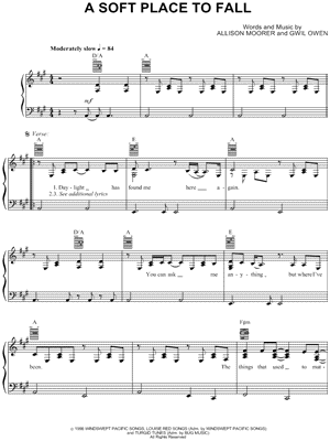 A Soft Place To Fall Sheet Music by Allison Moorer - Piano/Vocal/Guitar