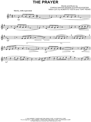 The Prayer Sheet Music by Carole Bayer Sager - Tenor Saxophone Solo
