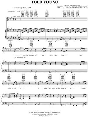 Told You So Sheet Music by Barenaked Ladies - Piano/Vocal/Guitar