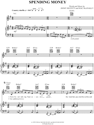 Spending Money Sheet Music by Jimmy Buffett - Piano/Vocal/Guitar, Singer Pro