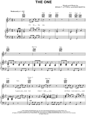 The One Sheet Music by Backstreet Boys - Piano/Vocal/Guitar