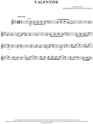 Valentine Sheet Music by Jim Brickman - Clarinet Solo