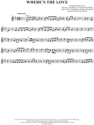 Where's the Love Sheet Music by Hanson - Clarinet, Soprano Saxophone, Tenor Saxophone or Trumpet Solo