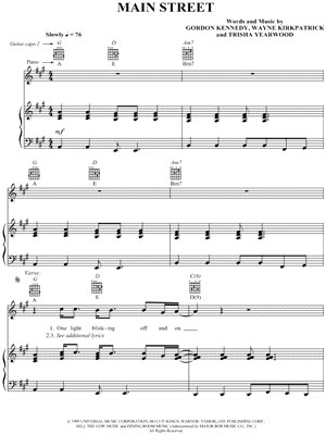 Main Street Sheet Music by Garth Brooks as Chris Gaines - Piano/Vocal/Guitar