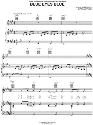 Blue Eyes Blue Sheet Music by Eric Clapton - Piano/Vocal/Guitar