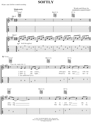 Softly Sheet Music by Gordon Lightfoot - Guitar TAB, Standard/Guitar TAB;Standard