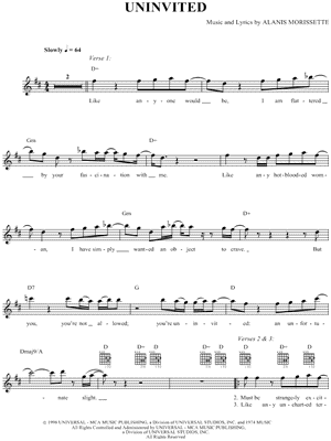 Uninvited Sheet Music by Alanis Morissette - Guitar TAB