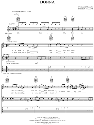 Image of Ritchie Valens - Donna Guitar Tab (Digital Download)