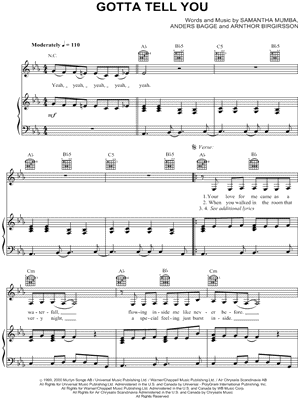 Gotta Tell You Sheet Music by Samantha Mumba - Piano/Vocal/Guitar