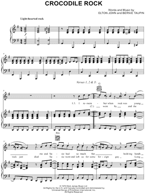 Crocodile Rock Sheet Music by Elton John - Piano/Vocal/Guitar
