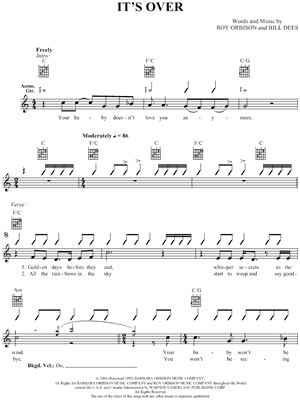 It's Over Sheet Music by Roy Orbison - Lyrics/Melody/Guitar/Guitar TAB