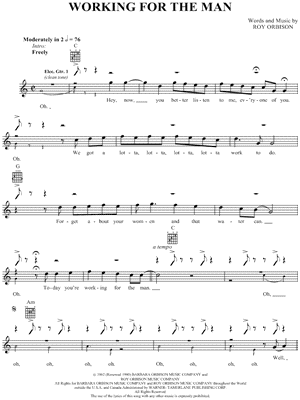 Working for the Man Sheet Music by Roy Orbison - Leadsheet