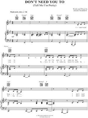 Don't Need You To (Tell Me I'm Pretty) Sheet Music by Samantha Mumba - Piano/Vocal/Guitar