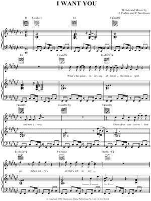 I Want You Sheet Music by Joanna Forbes - Piano/Vocal/Guitar, Singer Pro