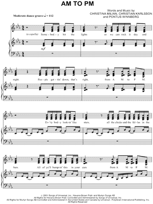 Am To PM Sheet Music by Christina Milian - Piano/Vocal/Guitar