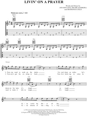 Livin' on a Prayer Sheet Music by Bon Jovi - Easy Guitar