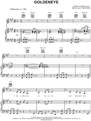 Goldeneye Sheet Music by U2 - Piano/Vocal/Guitar