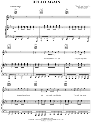 Hello Again Sheet Music by The Cars - Piano/Vocal/Guitar, Singer Pro