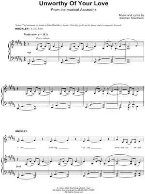 Unworthy of Your Love Sheet Music from Assassins - Piano/Vocal, Singer Pro