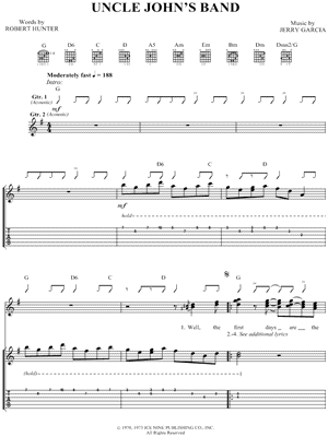 Uncle John's Band Sheet Music by Grateful Dead - Guitar TAB