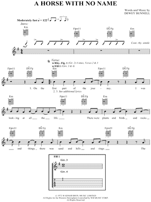 A Horse With No Name Sheet Music by America - Guitar TAB