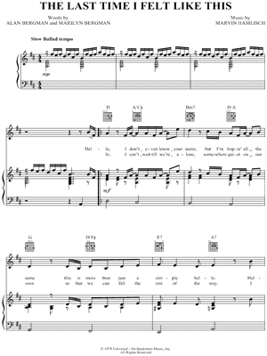 The Last Time I Felt Like This Sheet Music from Same Time Next Year - Piano/Vocal/Guitar