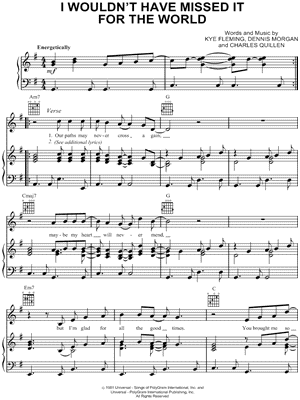 I Wouldn't Have Missed It Sheet Music by Kye Fleming - Piano/Vocal/Guitar