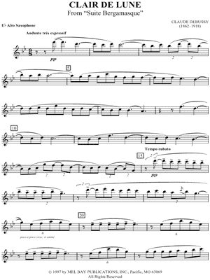 Image of Claude Debussy - Clair De Lune - Alto Saxophone part Sheet Music ( 