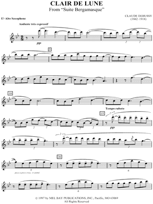 Image of Claude Debussy - Clair De Lune - Alto Saxophone part Sheet Music ( Image of Claude Debussy - Clair De Lune - Alto Saxophone part Sheet Music (
