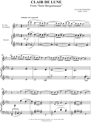 Image of Claude Debussy - Clair De Lune - for piano and alto saxophone Sheet 