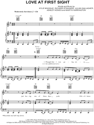 Love At First Sight Sheet Music by Kylie Minogue - Piano/Vocal/Guitar