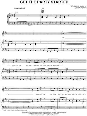 Get the Party Started Sheet Music by Pink - Piano/Vocal/Guitar