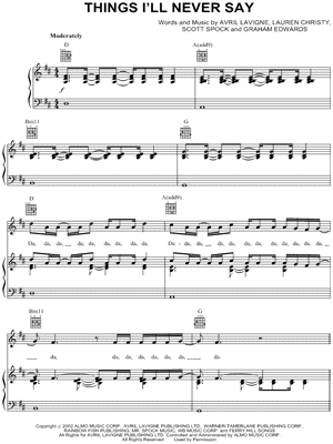 Things I'll Never Say Sheet Music by Avril Lavigne - Piano/Vocal/Guitar