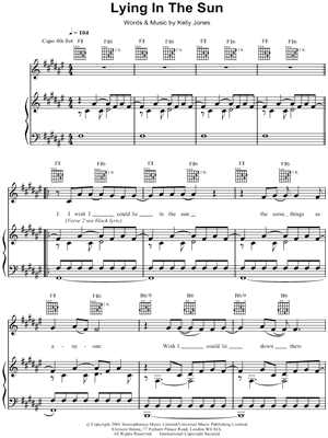 Lying In the Sun Sheet Music by Stereophonics - Piano/Vocal/Guitar, Singer Pro