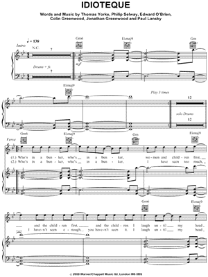 Idioteque Sheet Music by Radiohead - Piano/Vocal/Guitar, Singer Pro