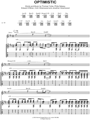 Optimistic Sheet Music by Radiohead - Guitar TAB