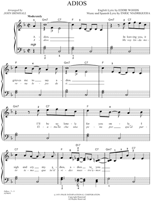 Adios Sheet Music by Enric Madriguera - Piano/Vocal/Chords