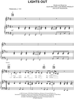 Lights Out Sheet Music by Lisa Marie Presley - Piano/Vocal/Guitar