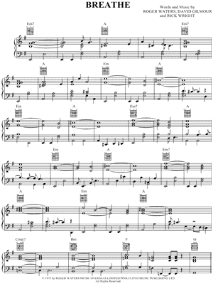 Breathe (In The Air) Sheet Music by Pink Floyd - Piano/Vocal/Guitar