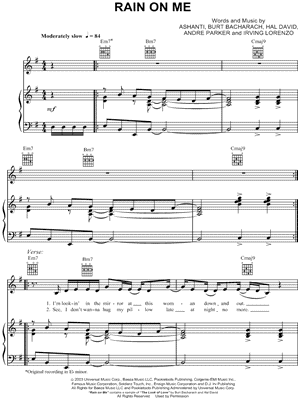 Rain on Me Sheet Music by Ashanti - Piano/Vocal/Guitar, Singer Pro