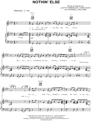 Nothin' Else Sheet Music by Justin Timberlake - Piano/Vocal/Guitar