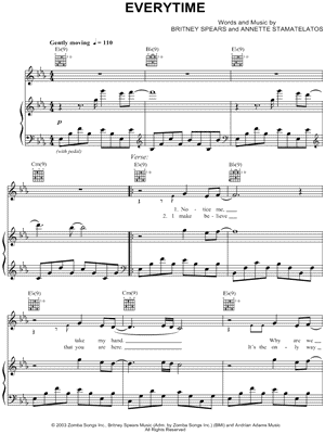 Image of Britney Spears - Everytime Sheet Music (Digital Download)