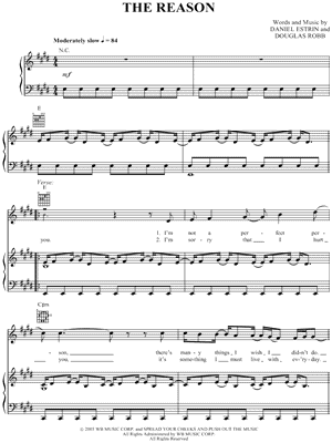 The Reason Sheet Music by Hoobastank - Piano/Vocal/Guitar, Singer Pro