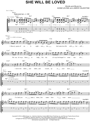 Image of Maroon 5 She Will Be Loved Guitar Tab Digital Download