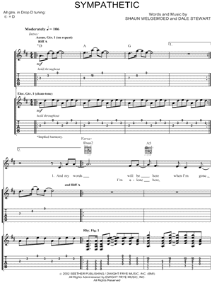 Sympathetic Sheet Music by Seether - Guitar TAB