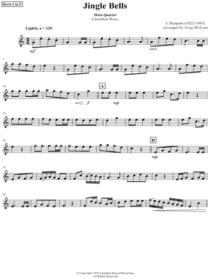 Canadian Brass - Jingle Bells - French Horn 1 Part - Sheet Music (Digital Download)