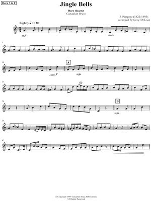 Canadian Brass - Jingle Bells - French Horn 3 Part - Sheet Music (Digital Download)