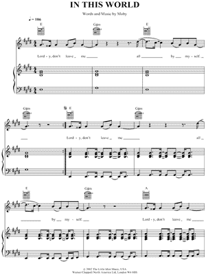 Moby - In This World - Sheet Music (Digital Download)