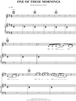 Moby - One of These Mornings - Sheet Music (Digital Download)
